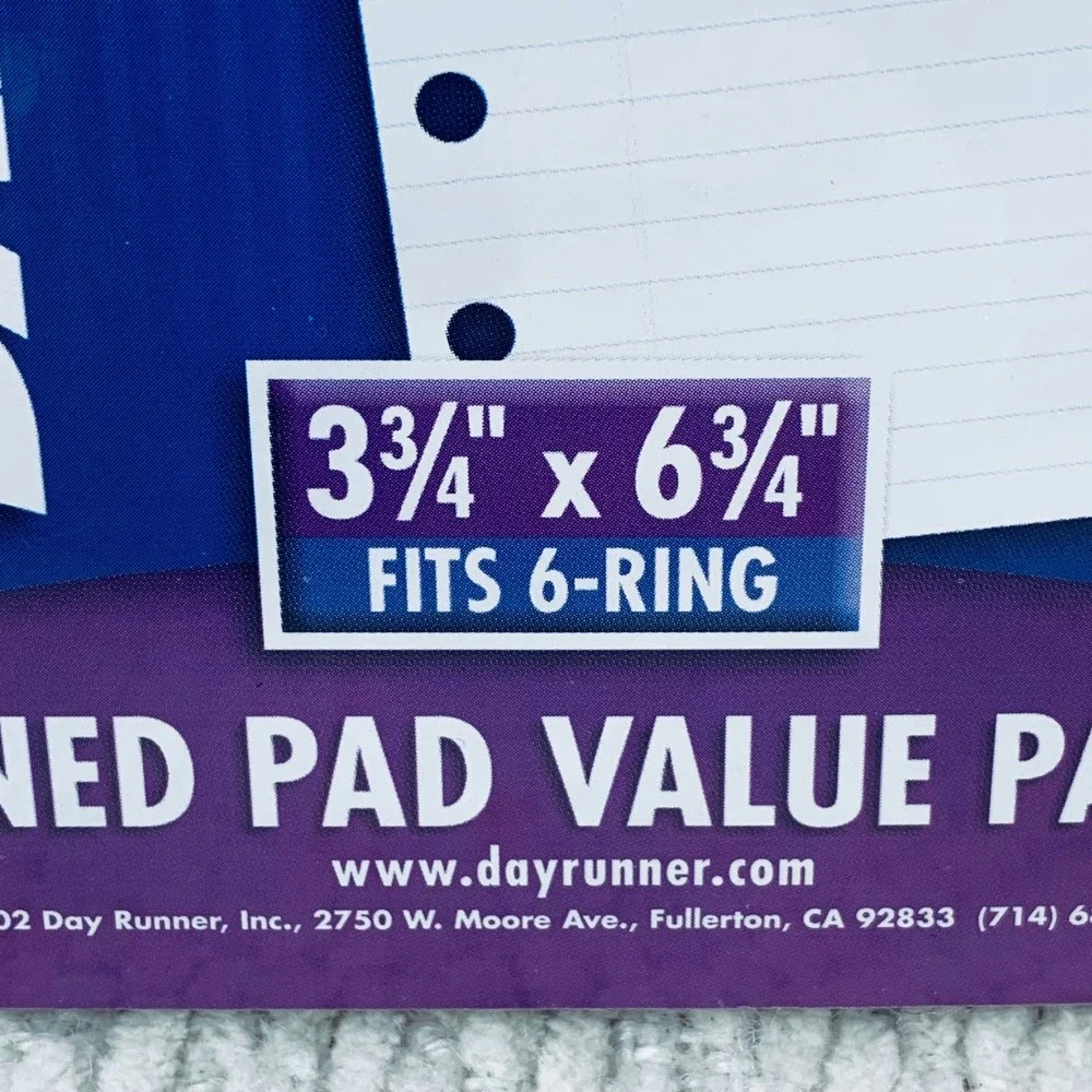 Day Runner‎ Lined Pad Refill 3.75x6.75 White 3pk 033-8900-71 6-Ring Binder Paper